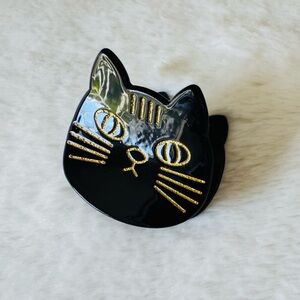 Black Cat Face claw clip, 1.5”x1.5”x1.5”, gold accents